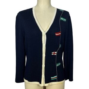 80s St John Flag Embroidery Cardigan | Medium | Bust 40 | Vintage
